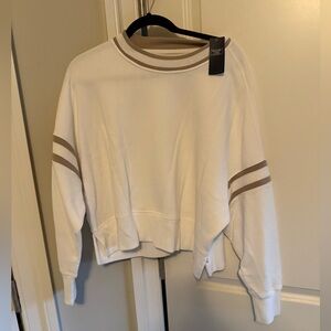 Abercrombie & Fitch White Sweatshirt with Tan Stripes